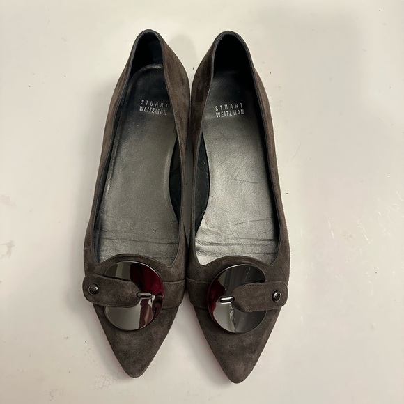 Stuart Weitzman Suede Pointed Toe Flats in Grey Size 9.0 M - Picture 2 of 13